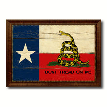 Load image into Gallery viewer, Gadsden Don&#39;t Tread On Me Texas State Military Flag Vintage Canvas Print with Brown Picture Frame Gifts Ideas Home Decor Wall Art Decoration
