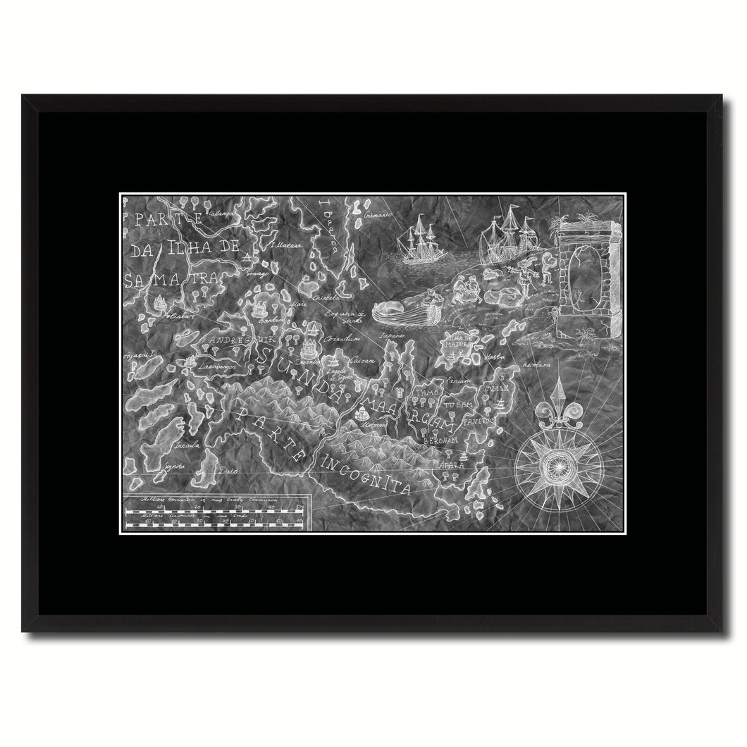 Land Vintage Monochrome Map Canvas Print, Gifts Picture Frames Home Decor Wall Art