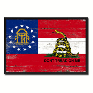 Gadsden Don't Tread On Me Georgia State Military Flag Vintage Canvas Print with Picture Frame Home Decor Man Cave Wall Art Collectible Decoration Artwork Gifts