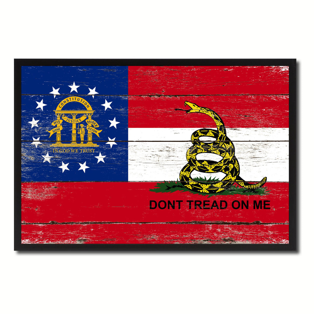 Gadsden Don't Tread On Me Georgia State Military Flag Vintage Canvas Print with Picture Frame Home Decor Man Cave Wall Art Collectible Decoration Artwork Gifts