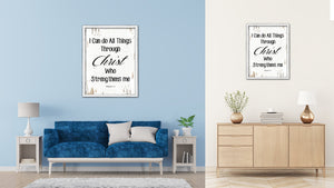 I can do all things through Christ - Philippians 4:14 Bible Verse Gift Ideas Home Decor Wall Art Framed Canvas Print, White Wash