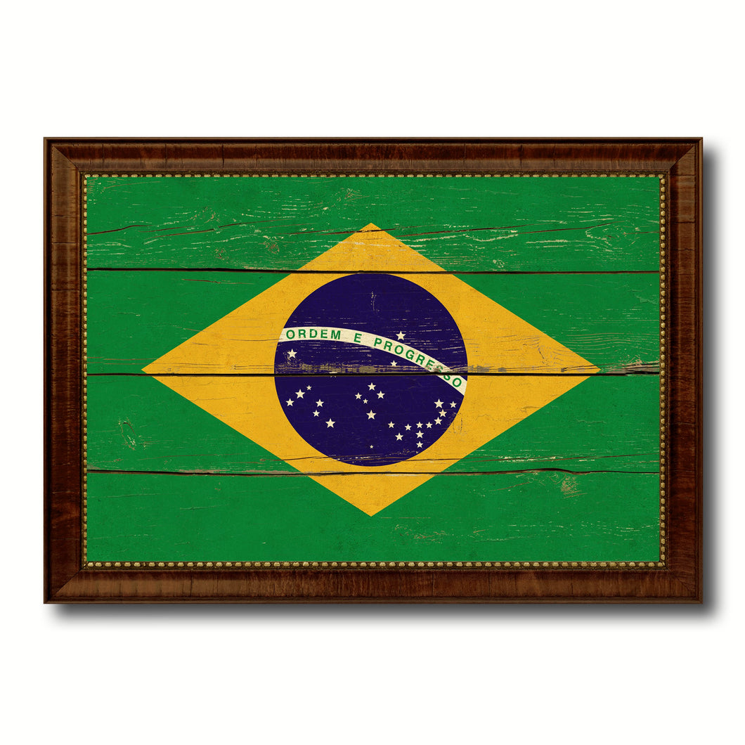 Brazil Country Flag Vintage Canvas Print with Brown Picture Frame Home Decor Gifts Wall Art Decoration Artwork