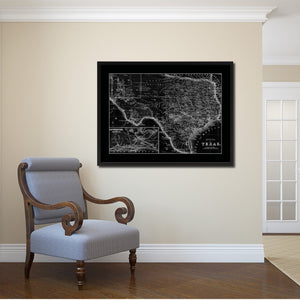 Texas Vintage Monochrome Map Canvas Print, Gifts Picture Frames Home Decor Wall Art