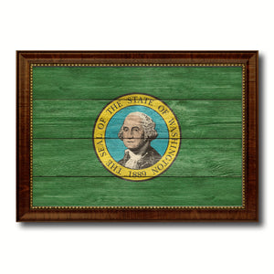 Washington State Flag Texture Canvas Print with Brown Picture Frame Gifts Home Decor Wall Art Collectible Decoration