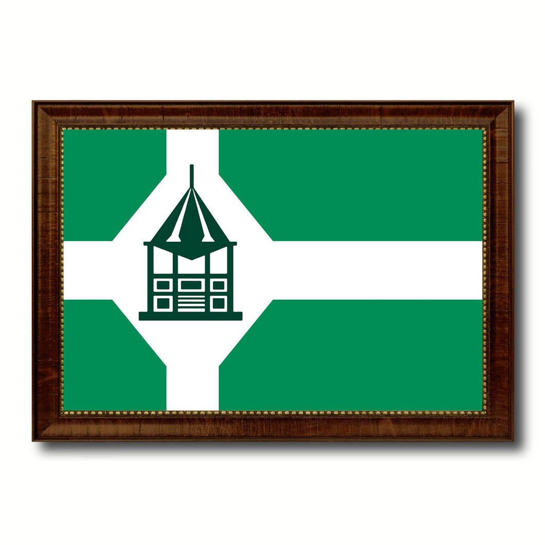 Milford City Connecticut State Flag Canvas Print Brown Picture Frame