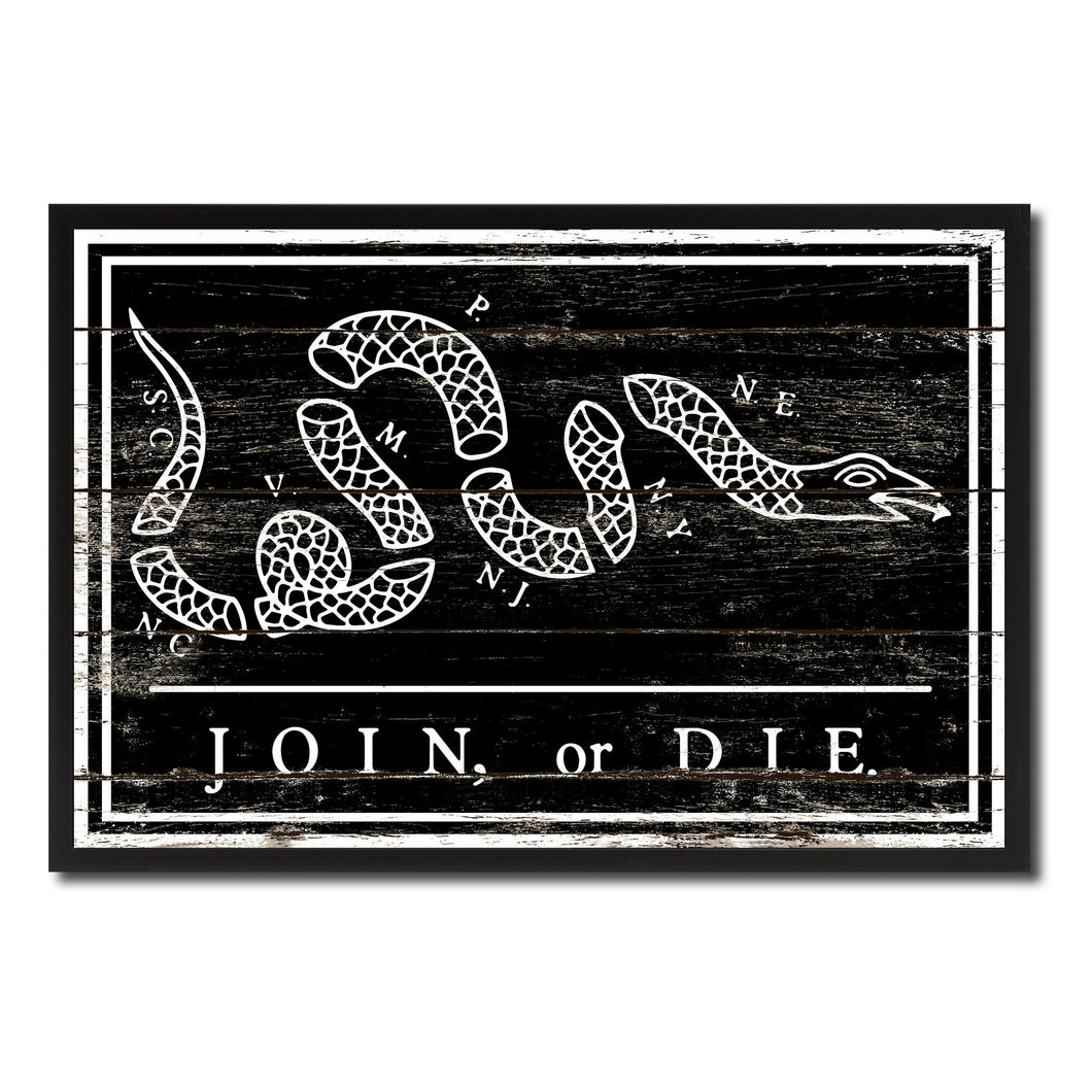 US Join or Die Snake Colonial Revolutionary War Military Flag Vintage Canvas Print with Picture Frame Home Decor Man Cave Wall Art Collectible Decoration Artwork Gifts