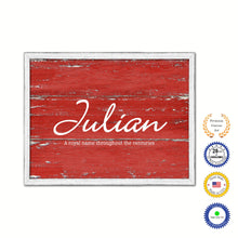 Load image into Gallery viewer, Julian Name Plate White Wash Wood Frame Canvas Print Boutique Cottage Decor Shabby Chic
