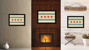 Chicago City Illinois State Vintage Flag Canvas Print Black Picture Frame