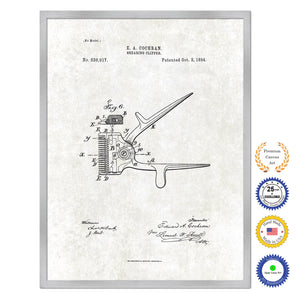 1894 Barber Shearing Clipper Antique Patent Artwork Silver Framed Canvas Print Home Office Decor Great Gift for Barber Salon Hair Stylist