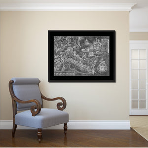 Land Vintage Monochrome Map Canvas Print, Gifts Picture Frames Home Decor Wall Art