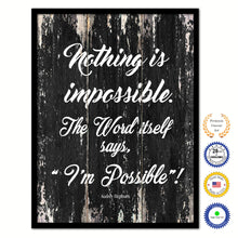 Load image into Gallery viewer, Nothing Is Impossible The Word Itself Says I'm Possible Audrey Hepburn Inspirational Quote Saying Framed Canvas Print Gift Ideas Home Decor Wall Art 122290 Black
