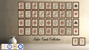 Jack Spades Poker Decks of Vintage Cards Print on Canvas Brown Custom Framed