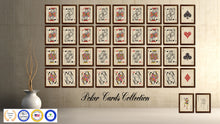 Load image into Gallery viewer, Queen Heart Poker Decks of Vintage Cards Print on Canvas Brown Custom Framed
