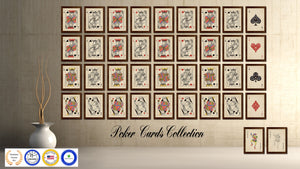 Queen Heart Poker Decks of Vintage Cards Print on Canvas Brown Custom Framed