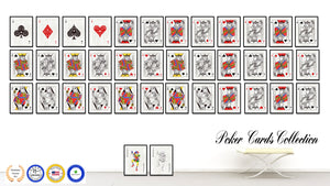 One Eye Jack Heart Poker Decks of Vintage Cards Print on Canvas Black Custom Framed