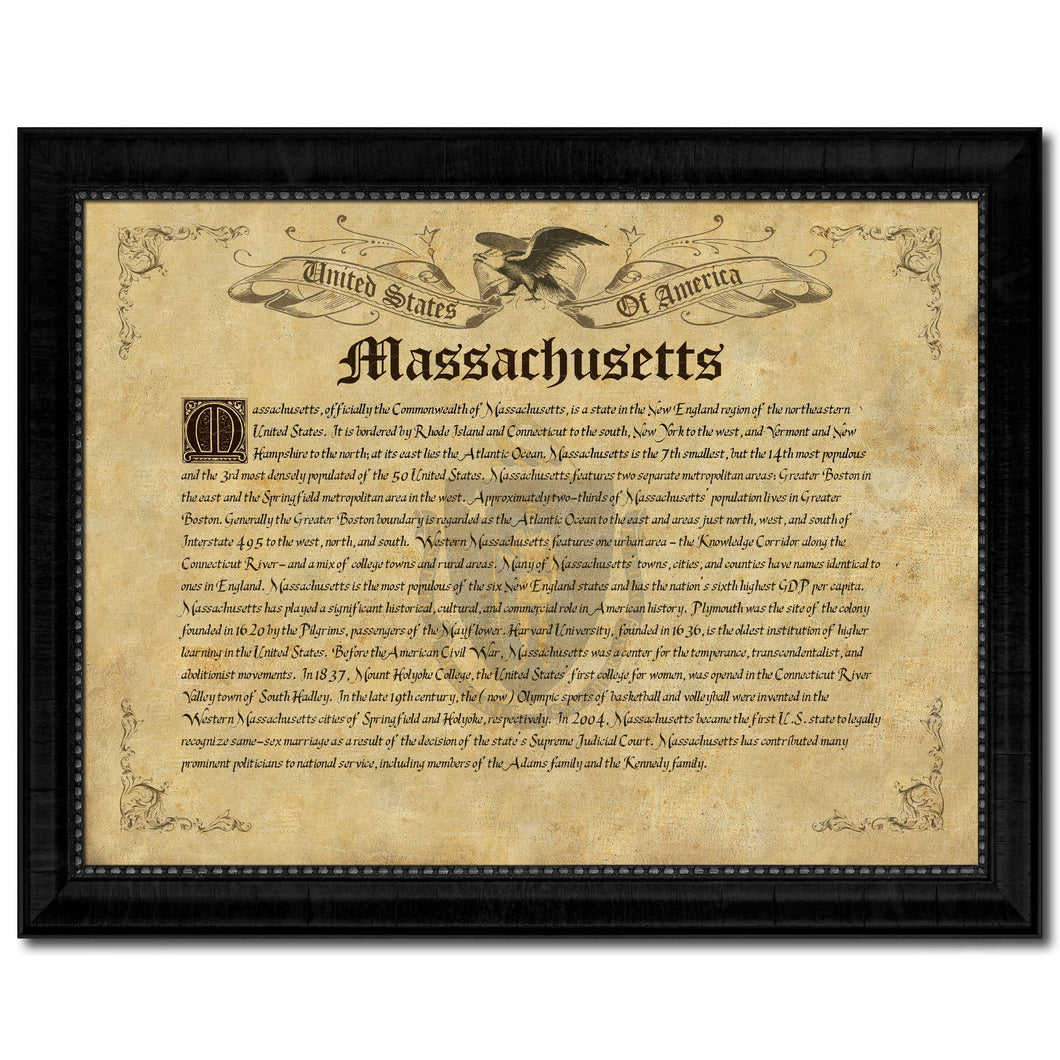 Massachusetts Vintage History Flag Canvas Print, Picture Frame Gift Ideas Home Décor Wall Art Decoration