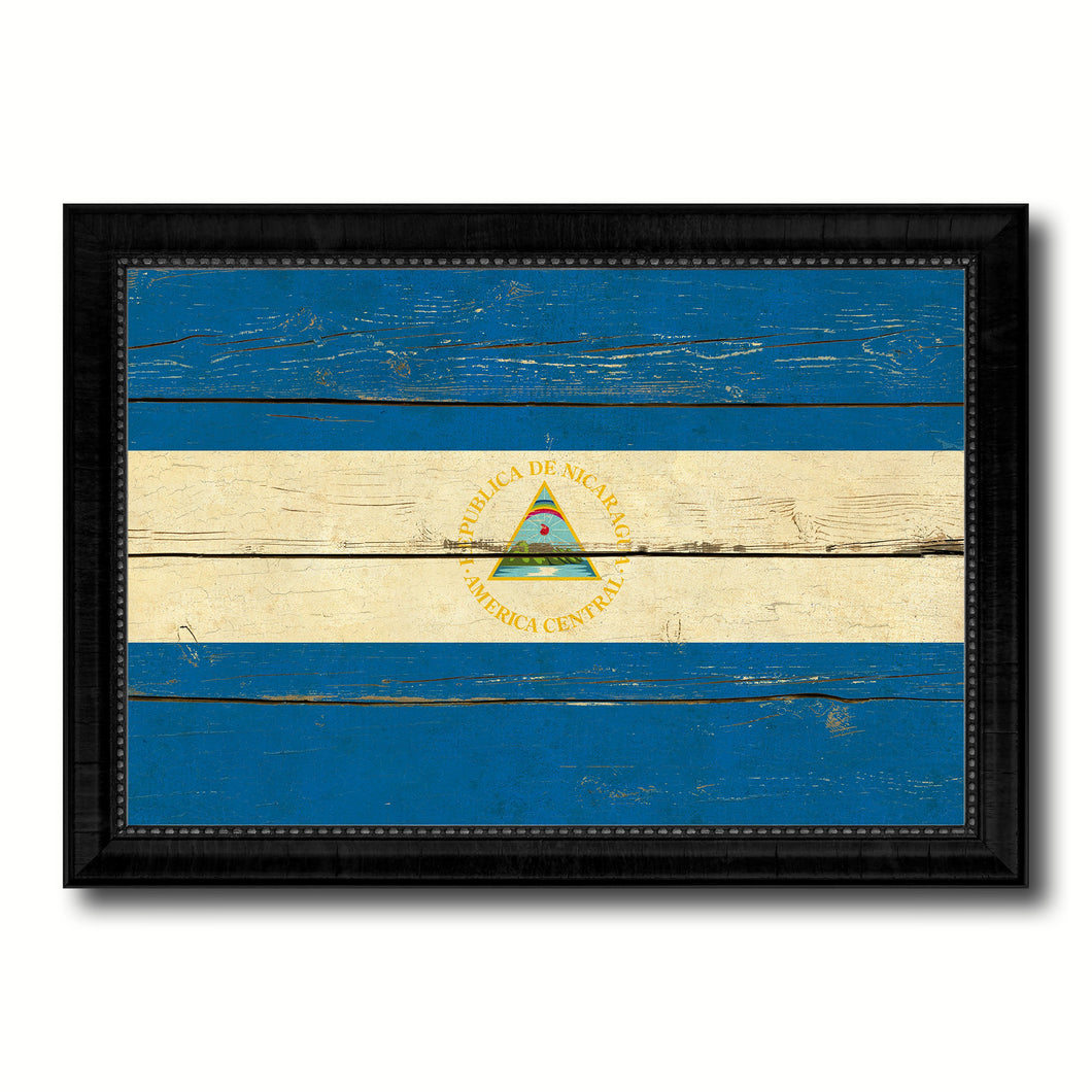 Nicaragua Country Flag Vintage Canvas Print with Black Picture Frame Home Decor Gifts Wall Art Decoration Artwork