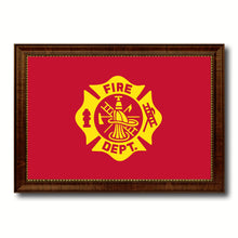 Load image into Gallery viewer, Fire Department Fire Fighter USA Flag Canvas Print with Brown Picture Frame Home Decor Wall Art Gift Ideas
