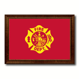 Fire Department Fire Fighter USA Flag Canvas Print with Brown Picture Frame Home Decor Wall Art Gift Ideas