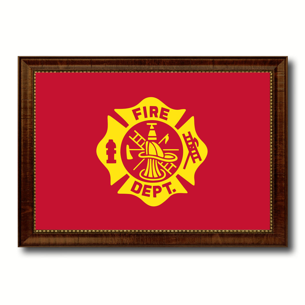 Fire Department Fire Fighter USA Flag Canvas Print with Brown Picture Frame Home Decor Wall Art Gift Ideas