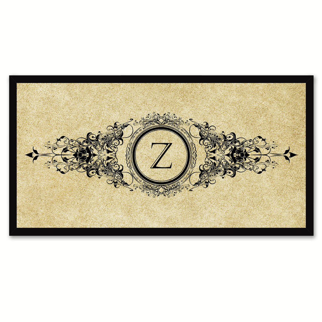 Alphabet Letter Z Brown Canvas Print, Black Custom Frame