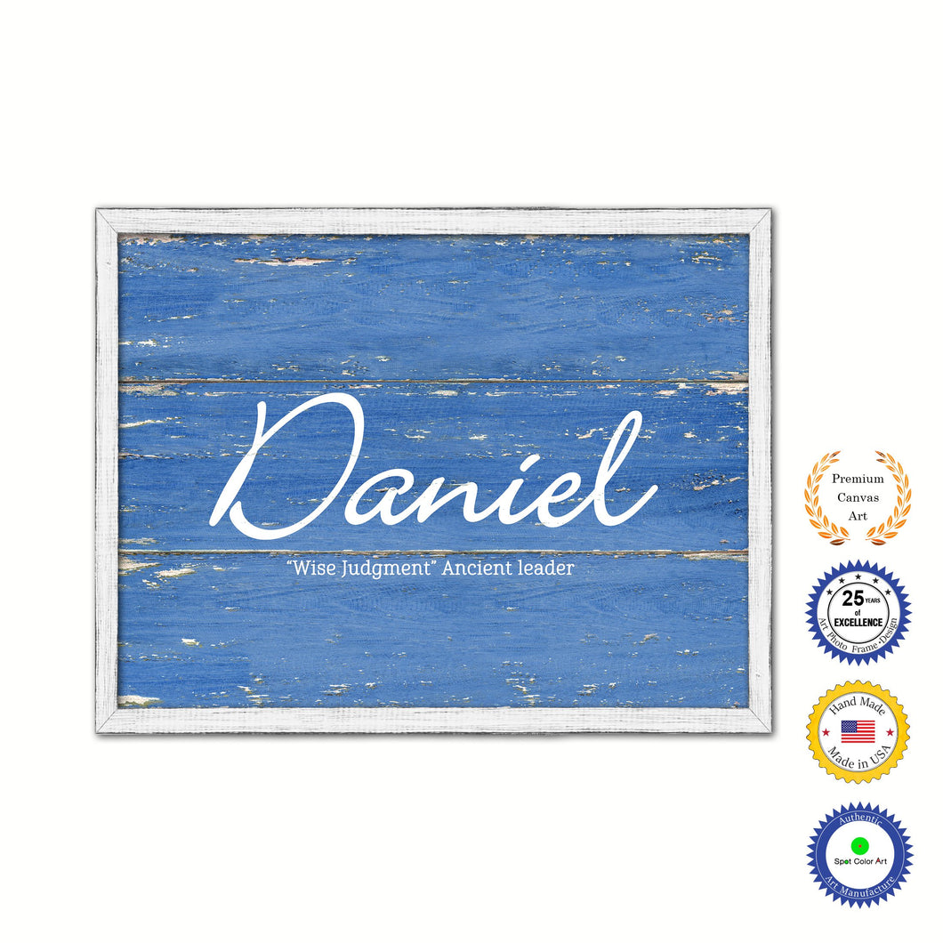 Daniel Name Plate White Wash Wood Frame Canvas Print Boutique Cottage Decor Shabby Chic