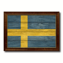 Load image into Gallery viewer, Sweden Country Flag Texture Canvas Print with Brown Custom Picture Frame Home Decor Gift Ideas Wall Art Decoration
