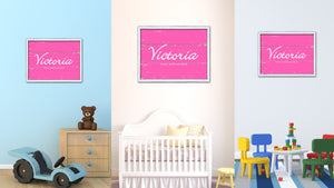 Victoria Name Plate White Wash Wood Frame Canvas Print Boutique Cottage Decor Shabby Chic