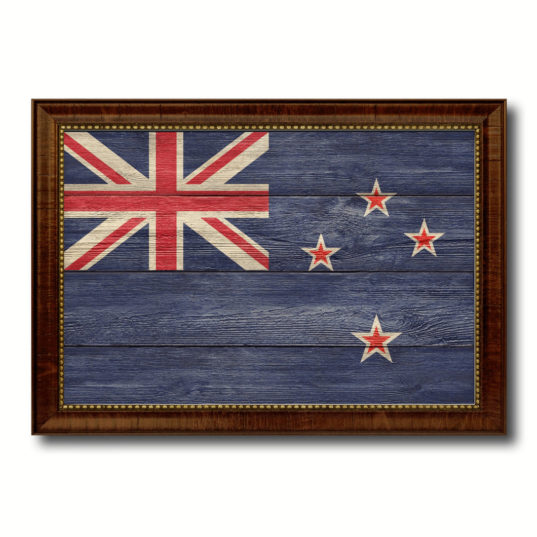 New Zealand Country Flag Texture Canvas Print with Brown Custom Picture Frame Home Decor Gift Ideas Wall Art Decoration