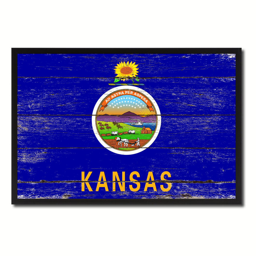 Kansas State Flag Vintage Canvas Print with Black Picture Frame Home DecorWall Art Collectible Decoration Artwork Gifts