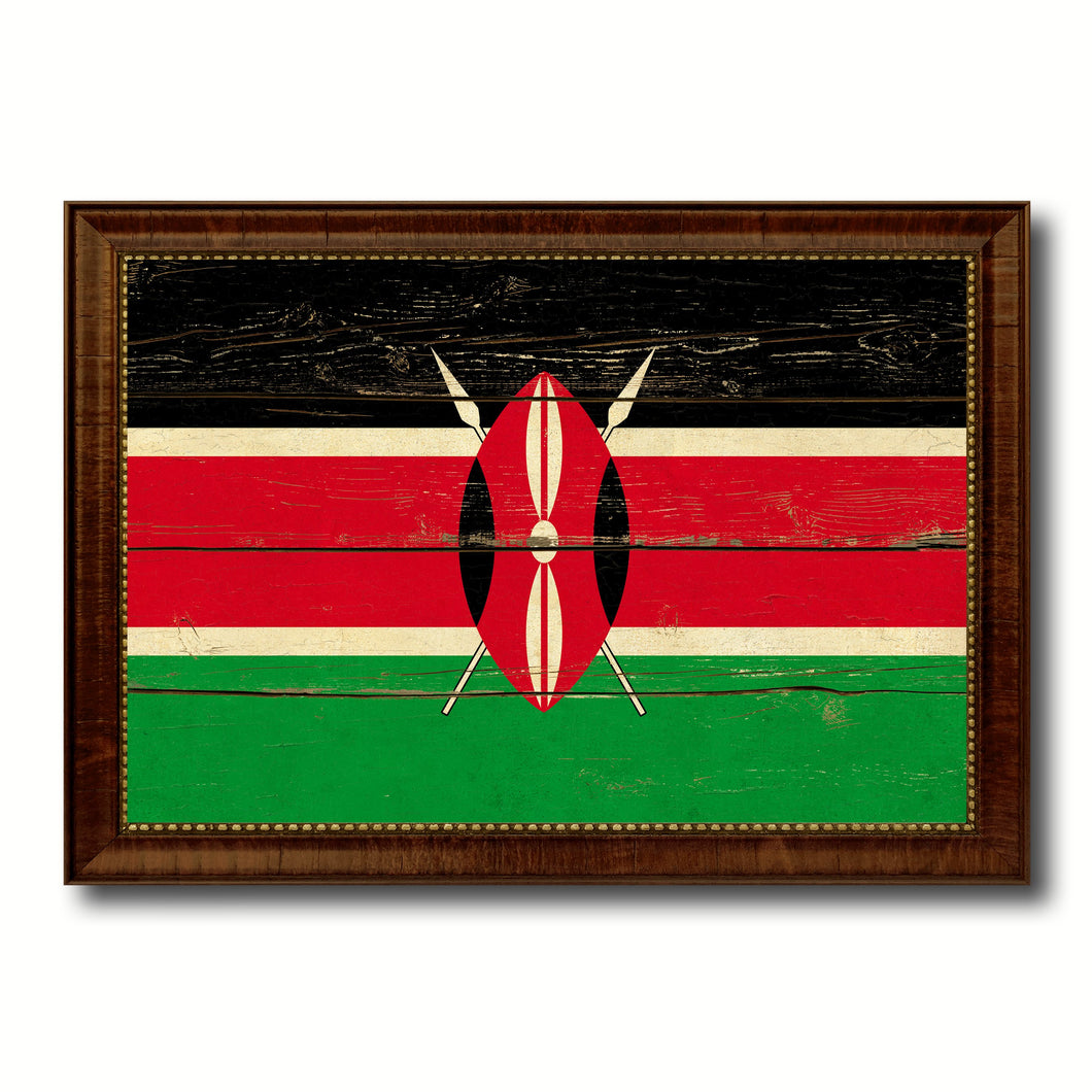 Kenya Country Flag Vintage Canvas Print with Brown Picture Frame Home Decor Gifts Wall Art Decoration Artwork