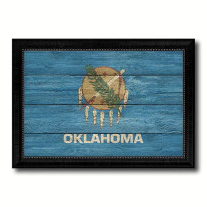 Oklahoma State Flag Texture Canvas Print with Black Picture Frame Home Decor Man Cave Wall Art Collectible Decoration Artwork Gifts