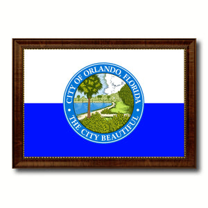 Orlando City Florida State Flag Canvas Print Brown Picture Frame