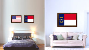 North Carolina State Flag Canvas Print with Custom Brown Picture Frame Home Decor Wall Art Decoration Gifts