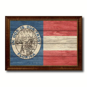 Civil War Florida Military Flag Texture Canvas Print with Brown Picture Frame Home Decor Wall Art Gifts