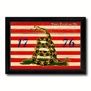 First Navy Jack Don't Tread On Me 1776 Tea Party Military Flag Vintage Canvas Print with Black Picture Frame Home Decor Wall Art Decoration Gift Ideas