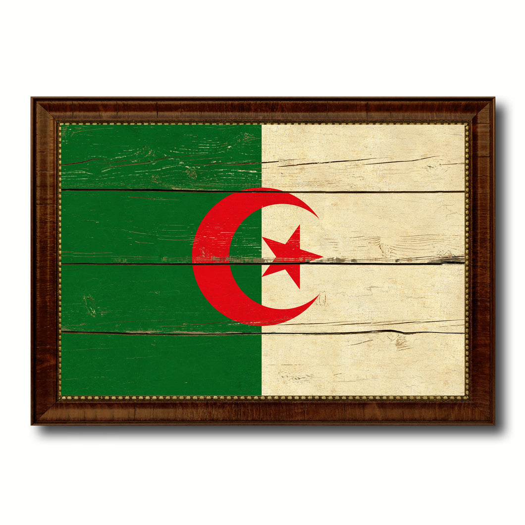 Algeria Country Flag Vintage Canvas Print with Brown Picture Frame Home Decor Gifts Wall Art Decoration Artwork