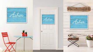 Asher Name Plate White Wash Wood Frame Canvas Print Boutique Cottage Decor Shabby Chic