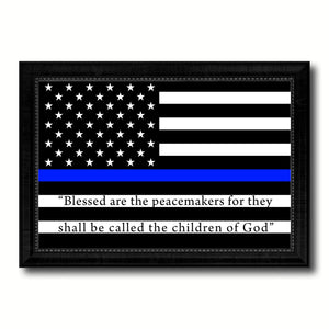 Law Enforcement Thin Blue Line Flag With Mathew 5:9 USA Flag Canvas Print Black Picture Frame Gifts Home Decor Wall Art