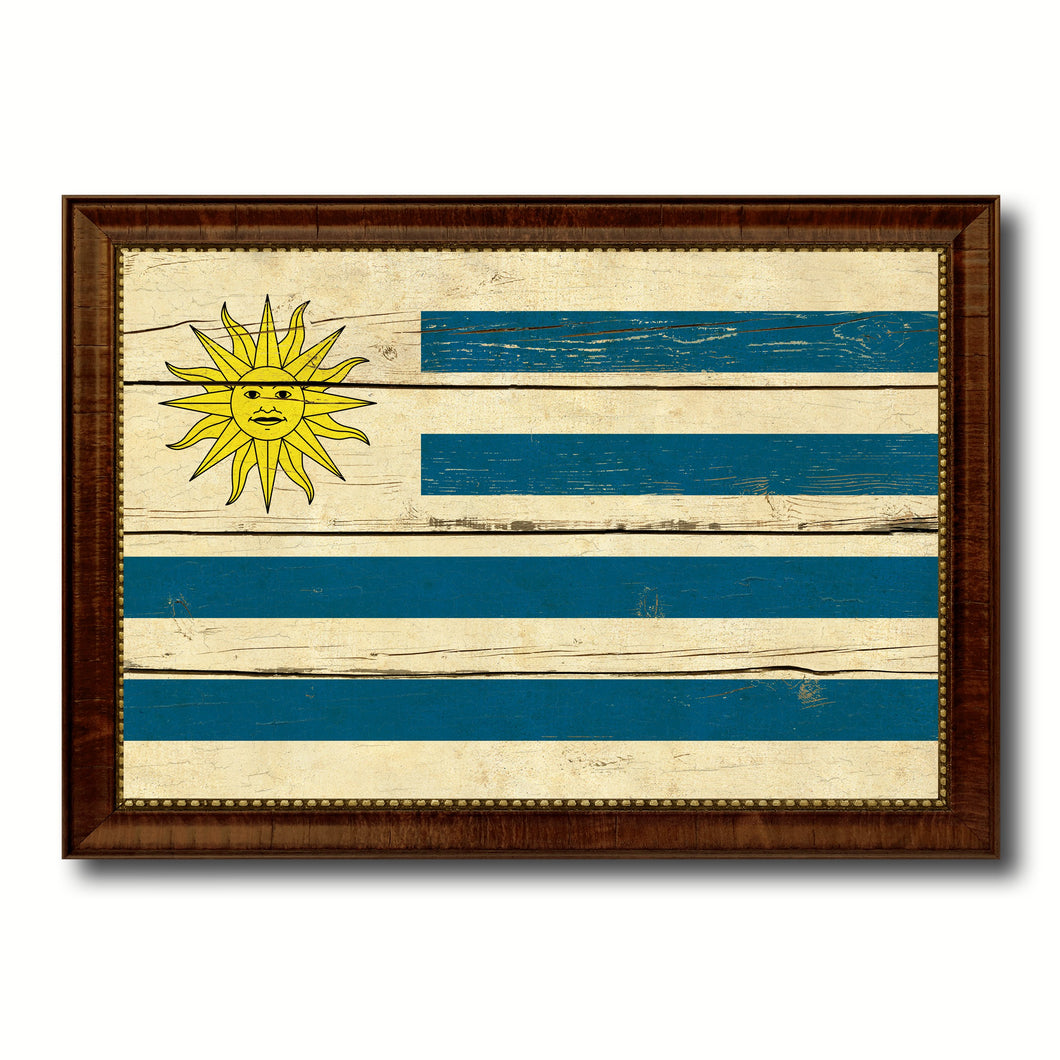 Uruguay Country Flag Vintage Canvas Print with Brown Picture Frame Home Decor Gifts Wall Art Decoration Artwork