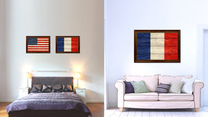 France Country Flag Texture Canvas Print with Brown Custom Picture Frame Home Decor Gift Ideas Wall Art Decoration