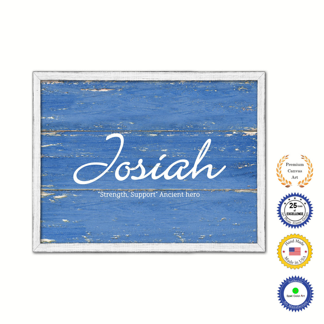 Josiah Name Plate White Wash Wood Frame Canvas Print Boutique Cottage Decor Shabby Chic