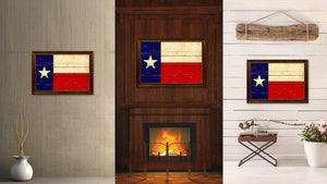 Texas State Vintage Flag Canvas Print with Brown Picture Frame Home Decor Man Cave Wall Art Collectible Decoration Artwork Gifts