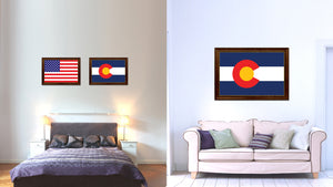 Colorado State Flag Canvas Print with Custom Brown Picture Frame Home Decor Wall Art Decoration Gifts