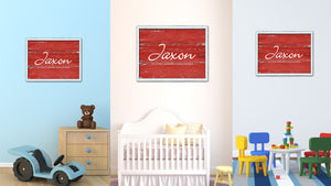 Jaxon Name Plate White Wash Wood Frame Canvas Print Boutique Cottage Decor Shabby Chic