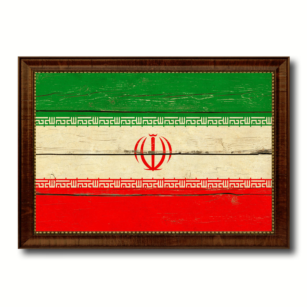 Iran Country Flag Vintage Canvas Print with Brown Picture Frame Home Decor Gifts Wall Art Decoration Artwork