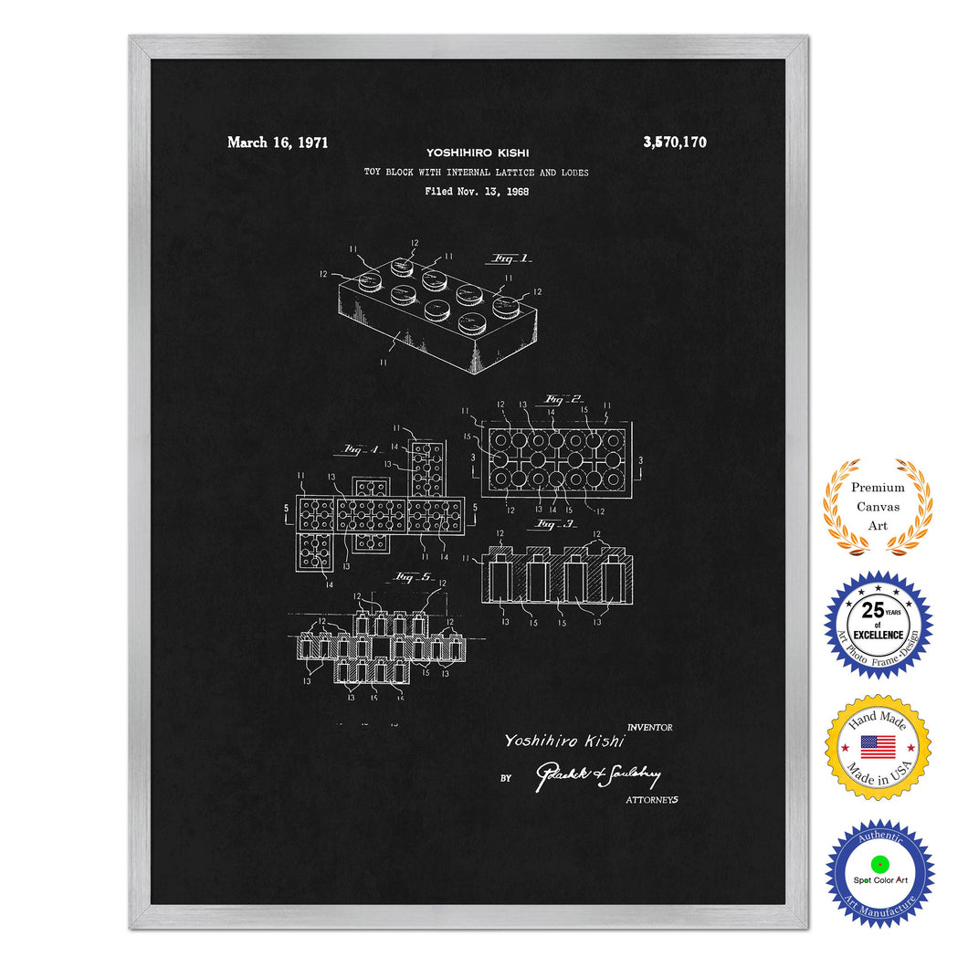 1971 Legos Block Old Patent Art Print on Canvas Custom Framed Vintage Home Decor Wall Decoration Great for Gifts