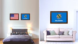 Oklahoma State Flag Canvas Print with Custom Brown Picture Frame Home Decor Wall Art Decoration Gifts
