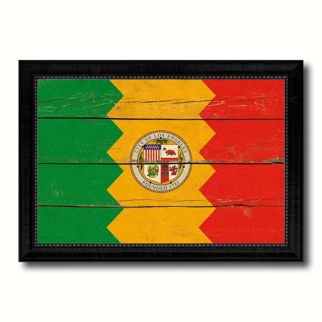 Los Angeles City California State Vintage Flag Canvas Print Black Picture Frame