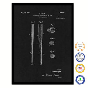 1939 Streamlined Baseball Bat Old Patent Art Print on Canvas Custom Framed Vintage Home Decor Wall Decoration Great for Gifts
